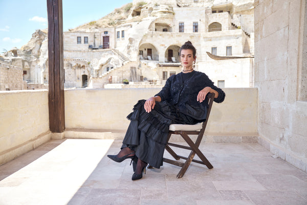 Folded-Panel Viscose-Cupro Maxi Skirt