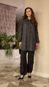 Cupro-Silk Tab-Detail Longline Shirt