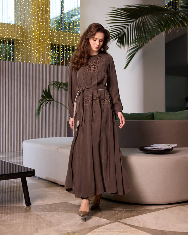 Embroidered Tiered Maxi Dress with Gathered Sleeves