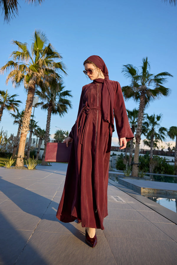 Belted Flowing Abaya with Matching Scarf