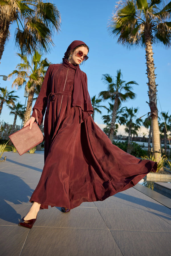 Belted Flowing Abaya with Matching Scarf