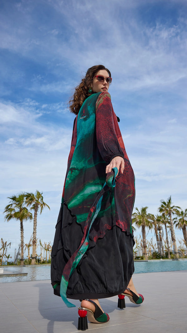 Abstract Patterned patchwork Maxi relaxed fit Dress