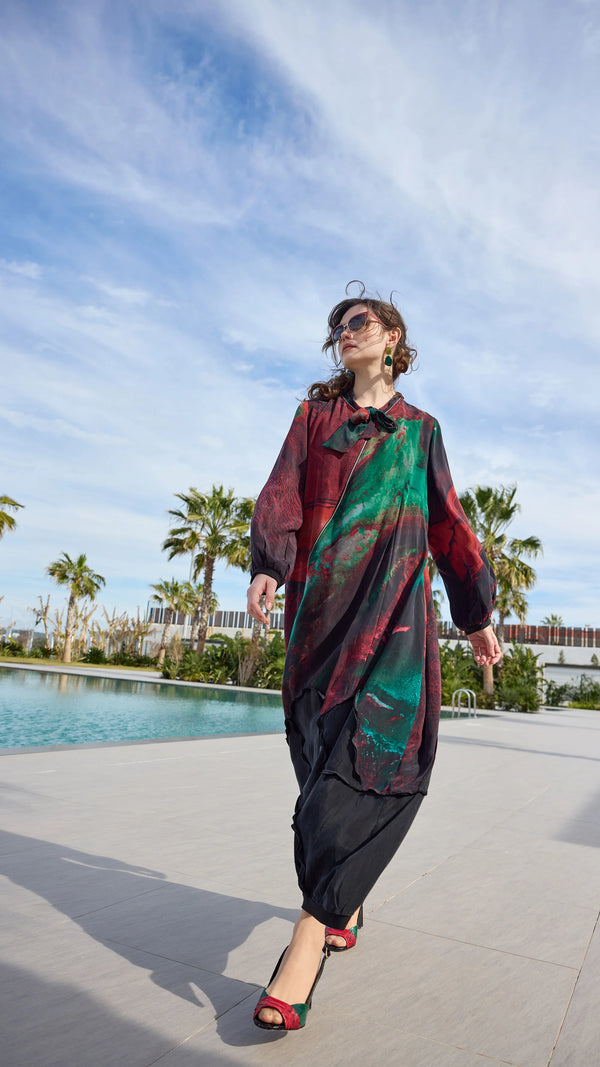 Abstract Patterned patchwork Maxi relaxed fit Dress