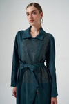 Suede Trench Coat with Stud/Rhinestone Detail