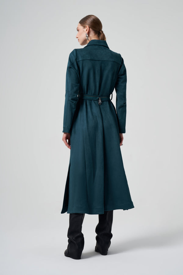 Suede Trench Coat with Stud/Rhinestone Detail
