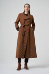 Trench Coat with Ruffle/Pleat Detail and Sash