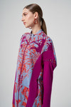 Patterned Zippered Coat with Faux Fur Hem Detail