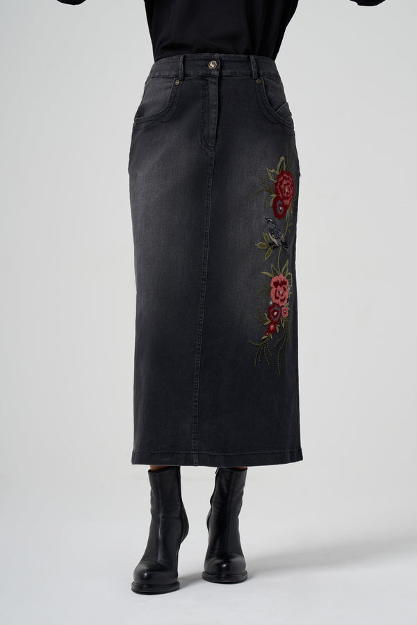 Embroidered Denim Skirt