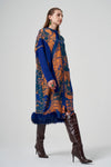 Patterned Zippered Coat with Faux Fur Hem Detail