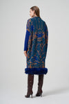 Patterned Zippered Coat with Faux Fur Hem Detail