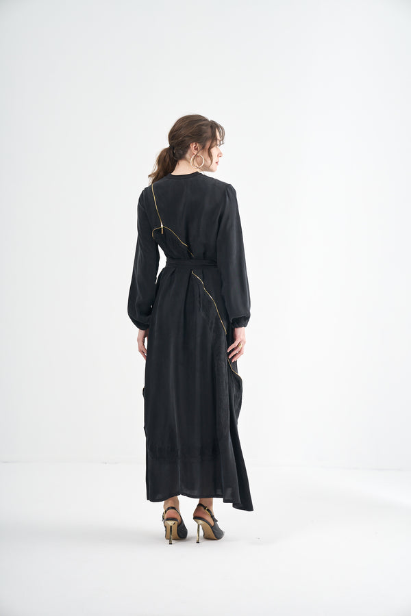 Embroided Elegant Flow Belted Dress