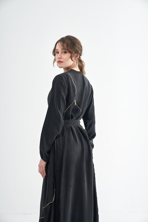 Embroided Elegant Flow Belted Dress