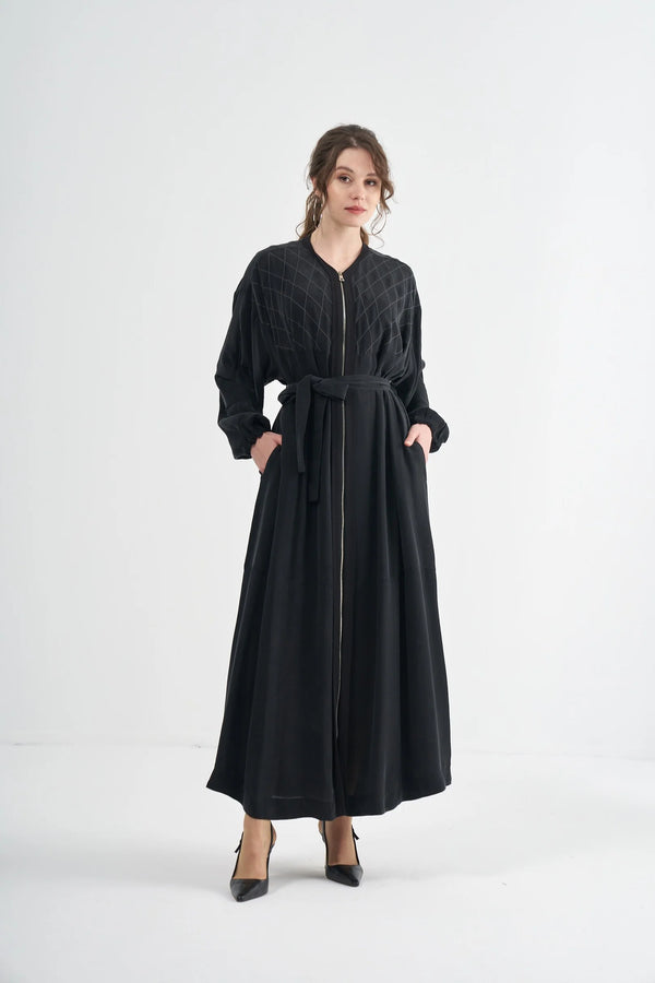 Textured Zip-Front Maxi Coat