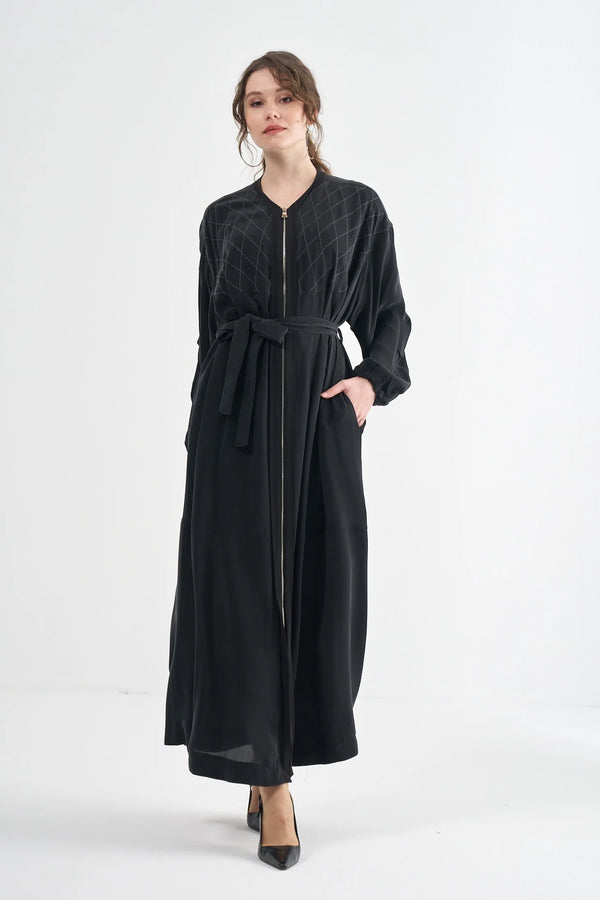 Textured Zip-Front Maxi Coat