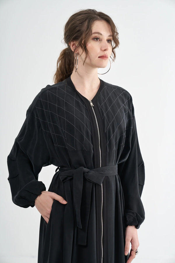 Textured Zip-Front Maxi Coat