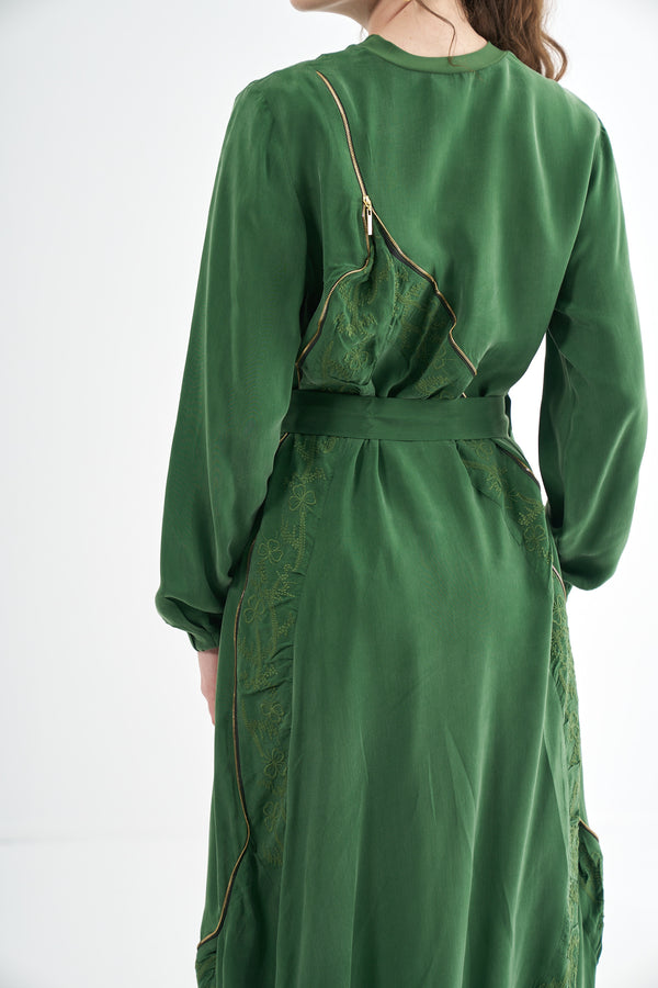 Embroided Elegant Flow Belted Dress
