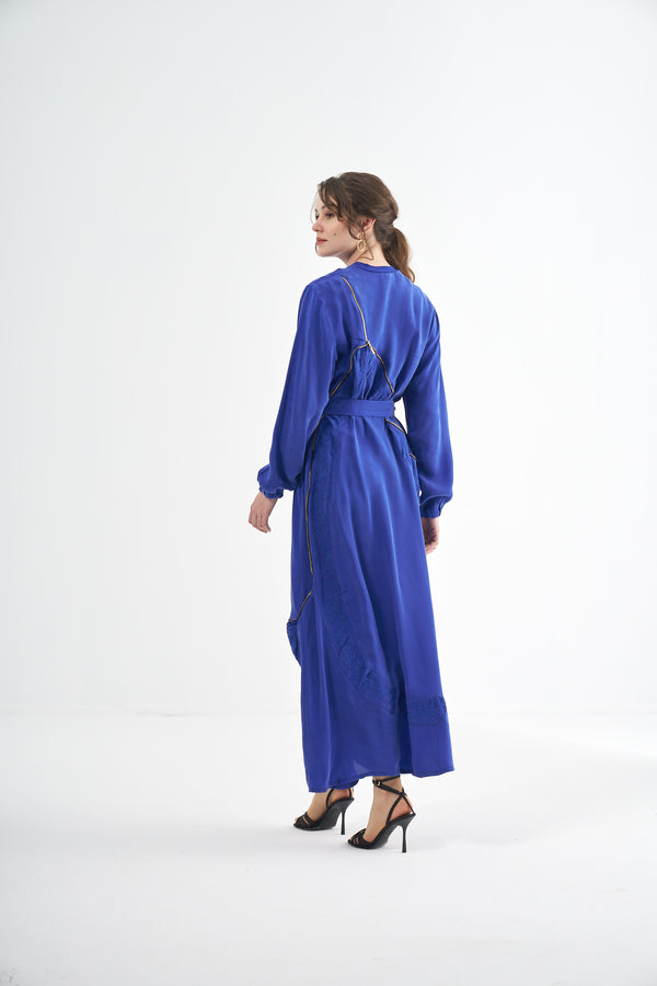 Embroided Elegant Flow Belted Dress