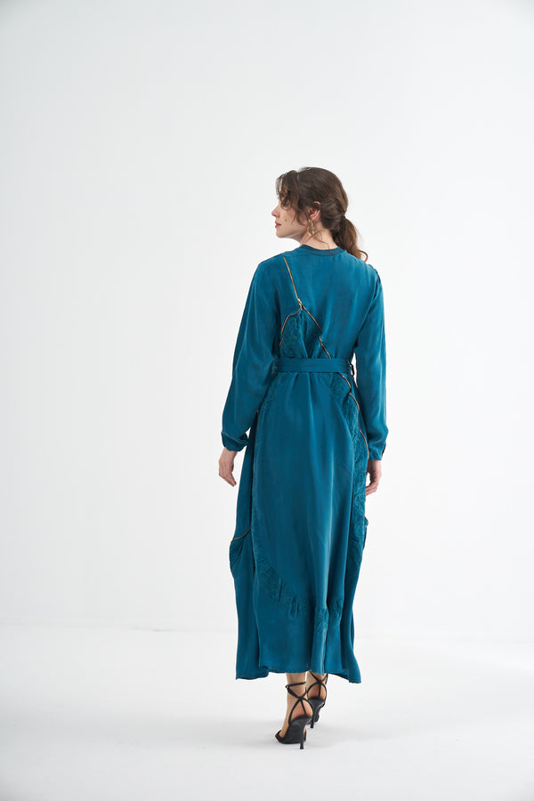 Embroided Elegant Flow Belted Dress