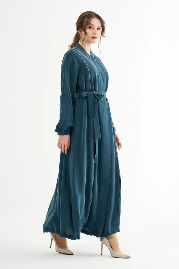 Belted Maxi Dress with Zipper Detail