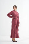 Embroided Elegant Flow Belted Dress