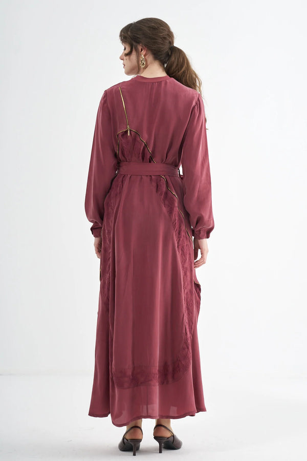 Embroided Elegant Flow Belted Dress