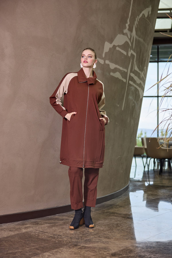 Modern Panelled Zip Midi Jacket