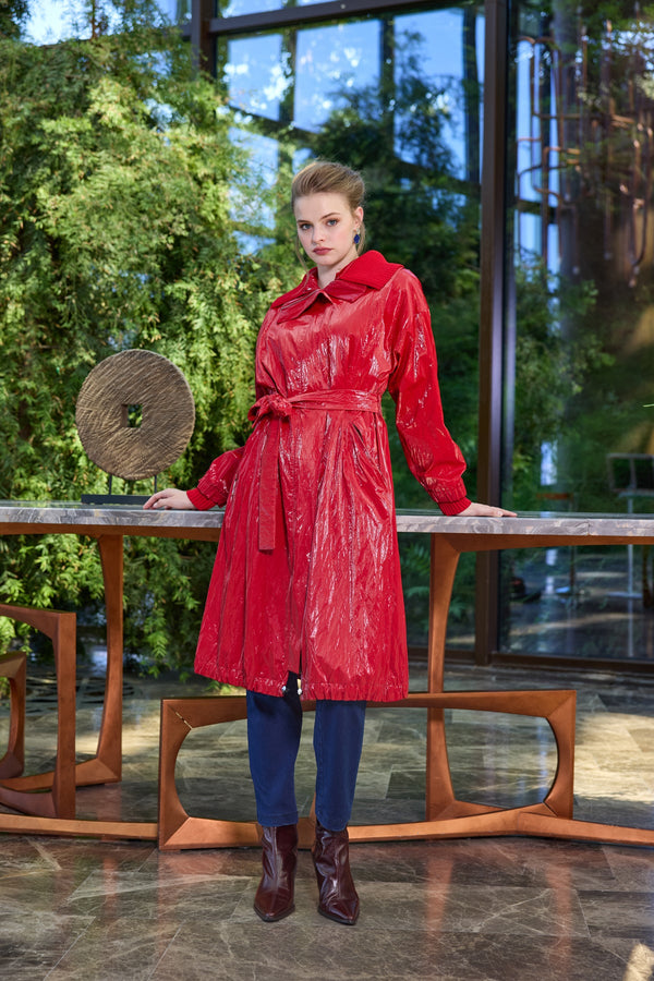 High-Gloss Belted Statement Coat
