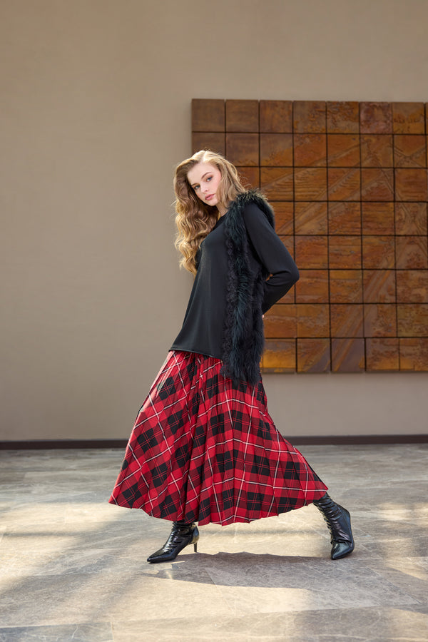 Fur-Detail Long-Sleeve Knit Tunic