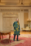Patterned Zippered Coat with Faux Fur Hem Detail