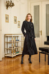 Long Coat/Jacket with Ruffle, Pleat, and Lace Detail and Sash