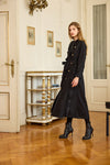 Long Coat/Jacket with Ruffle, Pleat, and Lace Detail and Sash