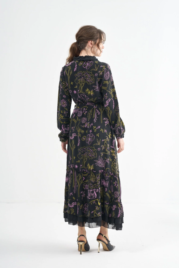 Botanical Print Silk Dress