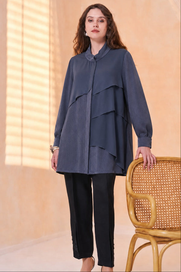 Chiffon-Detail Cupro Long Tunic