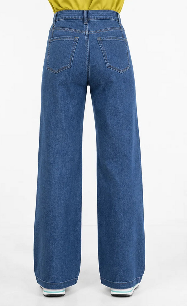 High Waist Wide Leg Jeans for Women – Medium Blue Denim Palazzo Pants