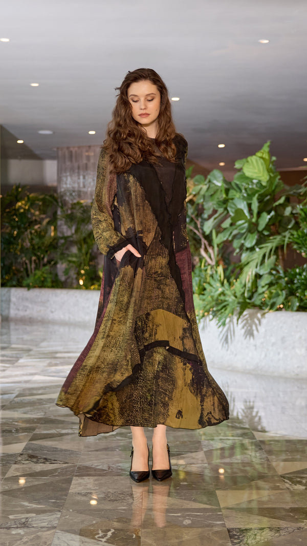 MissWhence UAE V3350 abstract-print chiffon-detail plus-size maxi dress, front view